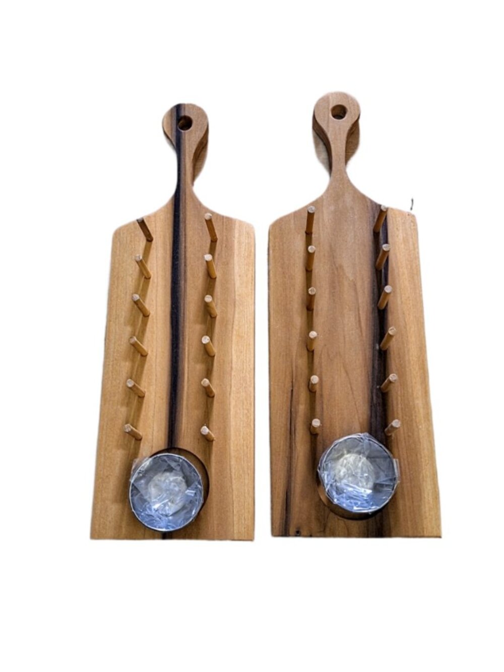 2 Handmade Wood 5 Taco Serving Boards with Sauce Cup NEW